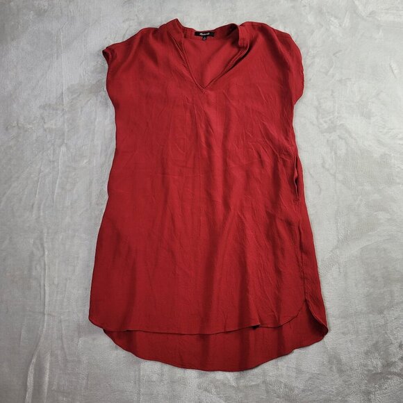 Madewell Red V-Neck Short Sleeve Pocketed Women's Tunic Dress | Size XS - Picture 1 of 7